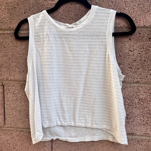Marine Layer crop thank ivory off white texture detail classy womens tank size M - Picture 3 of 4